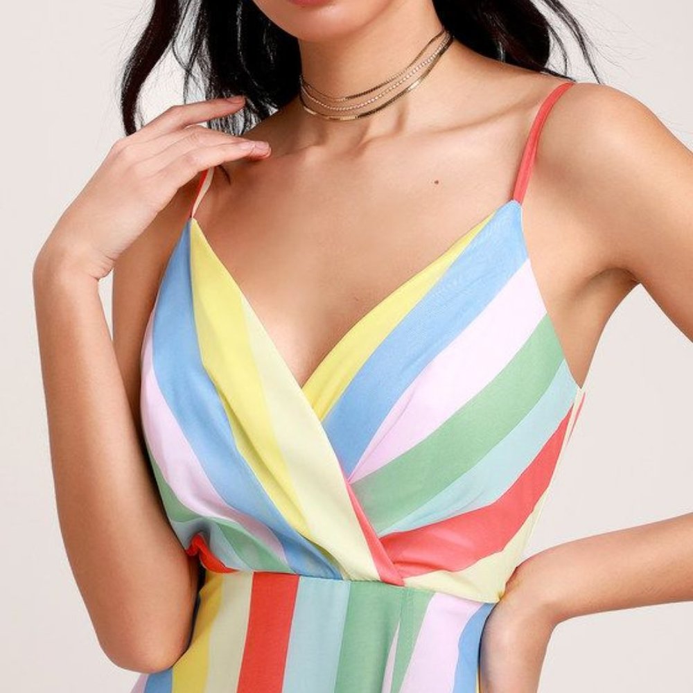 NWT Lulu's Rainbow Striped Sleeveless Midi